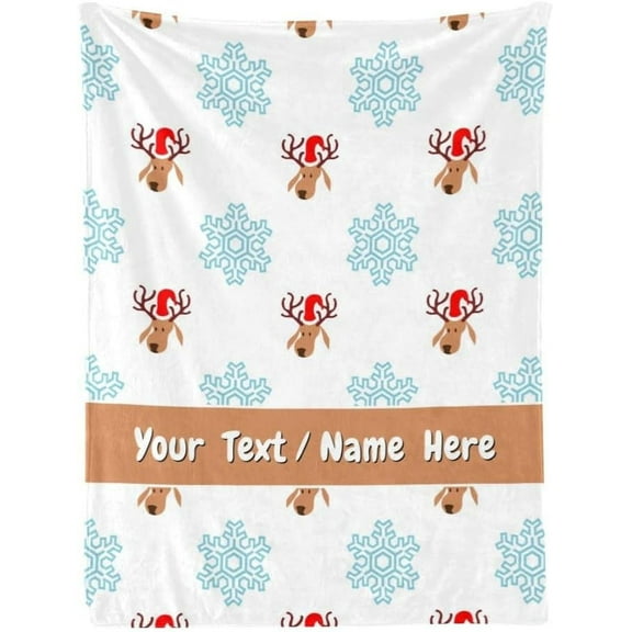 Reindeer Blanket, Custom Throw Blanket with Name, Personalized Flannel Christmas Blanket for Couch Sofa Bedroom Living Room, 30" x 40"