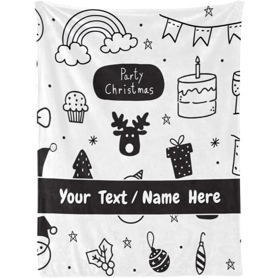 Reindeer Blanket, Custom Throw Blanket with Name, Personalized Flannel Christmas Blanket for Couch Sofa Bedroom Living Room, 30" x 40"