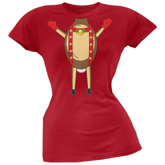 Reindeer Body Costume Red Juniors T-Shirt - X-Large