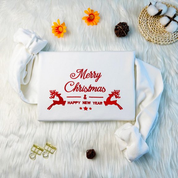 Reindeer Celebrate Christmas Embroidered Sweatshirt