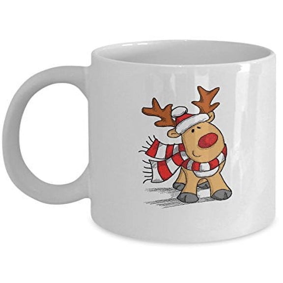 Reindeer 11 oz Coffee Mug - Christmas Holiday White Ceramic Gift