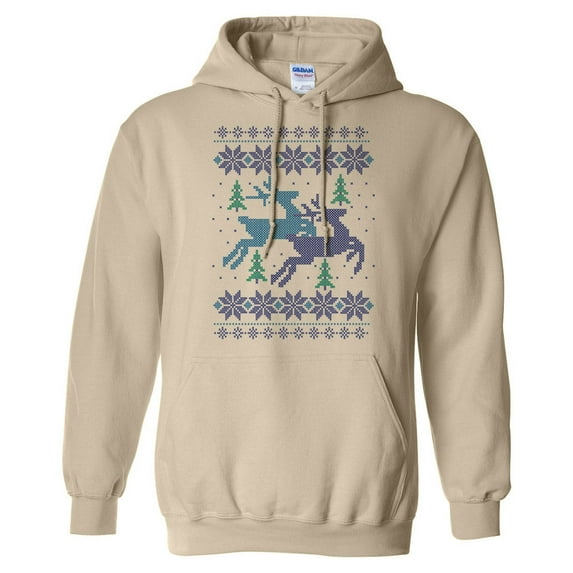 Reindeer Christmas Cross Stitch Hoodie Sweatshirt Unisex 4X-Large Sand