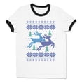 thumbnail image 1 of Reindeer Christmas Cross Stitch Ringer Tee Shirt Unisex Small White/Black, 1 of 5
