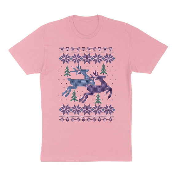 Reindeer Christmas Cross Stitch Shirt Unisex 3X-Large Pink