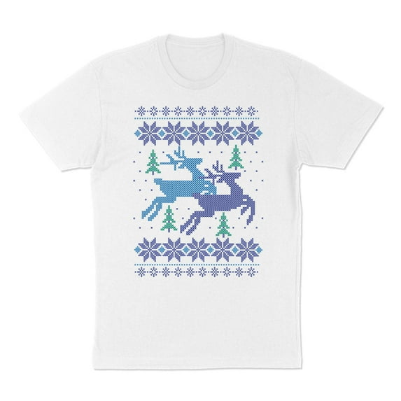 Reindeer Christmas Cross Stitch Shirt Unisex Large White