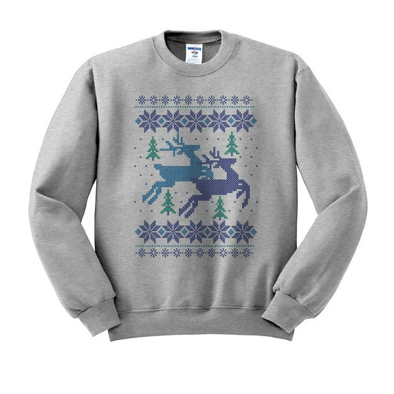 Reindeer Christmas Cross Stitch Sweatshirt Unisex 3X-Large Grey