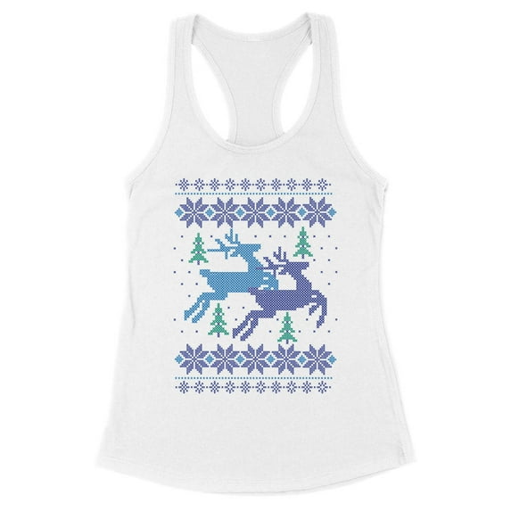 Reindeer Christmas Cross Stitch Tank Top Fitted Racerback Women's Large White