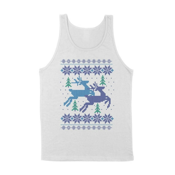 Reindeer Christmas Cross Stitch Tank Top Unisex Large White