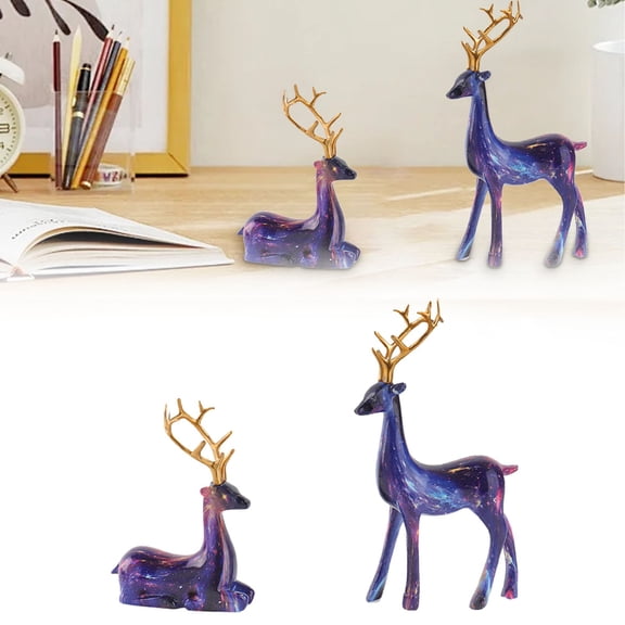Reindeer Christmas Decor,2pcs Resin Reindeer Decor,Reindeer Figurine,Matte Reindeer,Christmas Reindeer Figurine,Reindeer Decor,Decorative Deer Figurine(Purple)