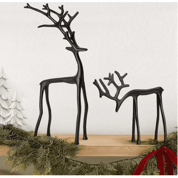 Reindeer Christmas Decor,Christmas Decorations - Set of 2 Black Reindeer Statues - Modern Aluminum Alloy Xmas Figurines - Elegant Indoor Holiday Decor - Table Centerpieces