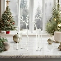 1pc-7.9In white Little Elk, Reindeer Christmas Decor,Reindeer Figurines,Resin Standing And Sitting Deer Figurine 8.6 In And 7.9 In,Imitation Metal Reindeer Decorations,For Christmas Decor Display