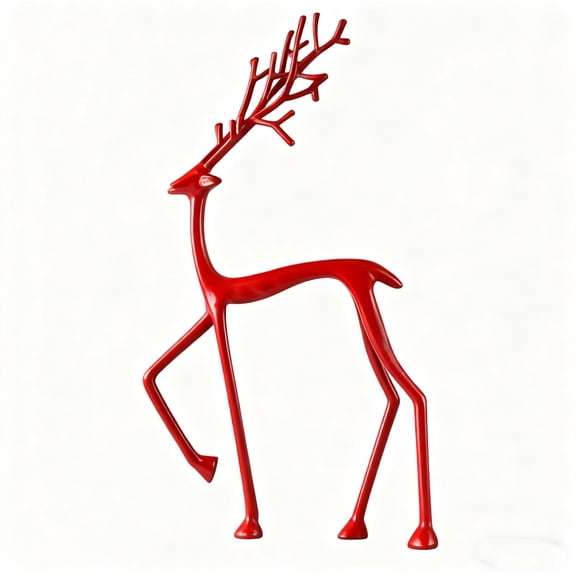 Reindeer Christmas Decor, Thin Shaped Red Minimalist Reindeer Statue, Plastic Elk Holiday Tanble Figurines for Mantel Fireplace Table Centerpieces Home Décor