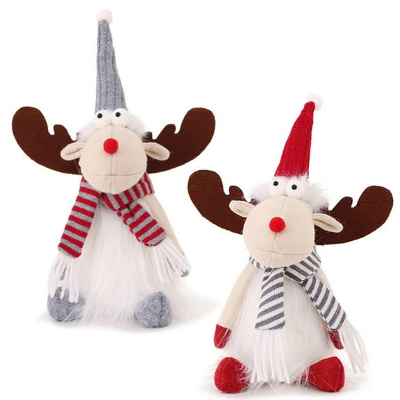 Reindeer Christmas Decoration Handmade Large Plush Xmas Deer Reindeer Ornaments Rustic Collectible Gnome Santa Elk Figurines for Shelf Fireplace Home Decor Red