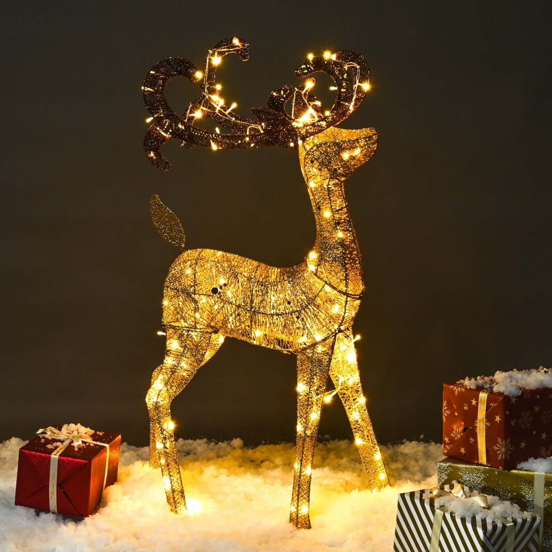 Reindeer Christmas Decorations, 43" Outdoor Deer Lights, Prelit White