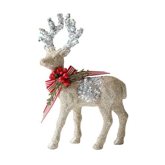 Reindeer Christmas Decorations, Glitter Deer Figurine Set for Mantle, Tabletop, and Centerpiece Displays, Holiday Home and Party Decor