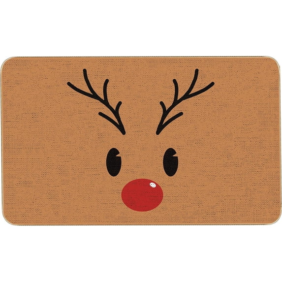 Reindeer Christmas Doormat Outdoor Entrance Christmas Rug for Outdoor Welcome Mats for Front Door, Brown Indoor Christmas Mat Non Slip Door Mat Indoor or Outdoor for Home Decor, 30 X 17 Inch