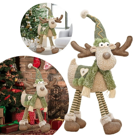 Reindeer Christmas Decor, Plush Xmas Deer with Scarf & Antlers, Handmade Swedish Style Santa Elk Figurine for Home Table Shelf Christmas Decorations(21.7in)