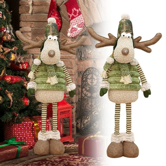 Reindeer Christmas Decor, Plush Xmas Deer with Scarf & Antlers, Handmade Swedish Style Santa Elk Figurine for Home Table Shelf Christmas Decorations(26in)