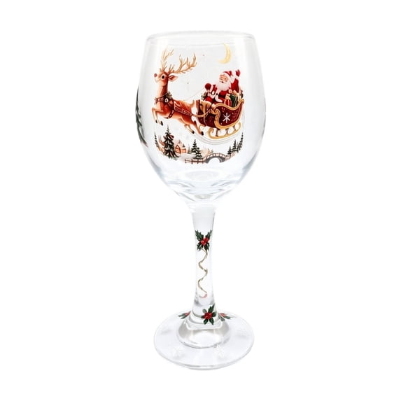 Reindeer Christmas Holiday Stemware 12oz, Wine Glass with Smooth 2D Print, Festive Xmas Party Table Decor & Hostess Gift for Wine Lovers & Family