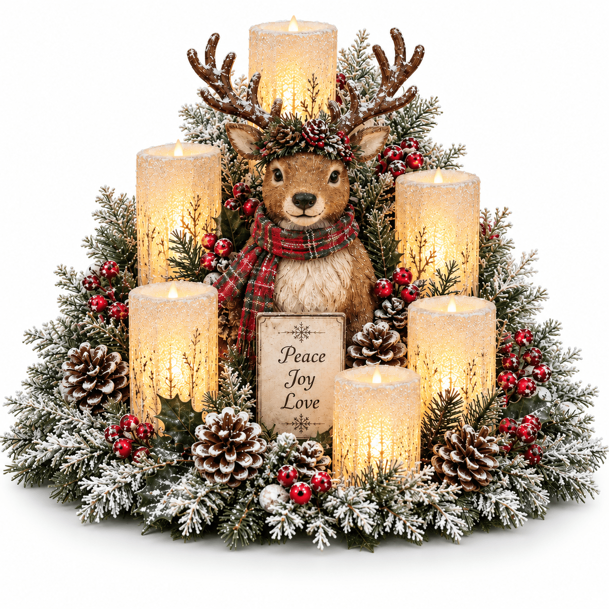 Reindeer Christmas Lighted Centerpiece with Flameless Candle Glow
