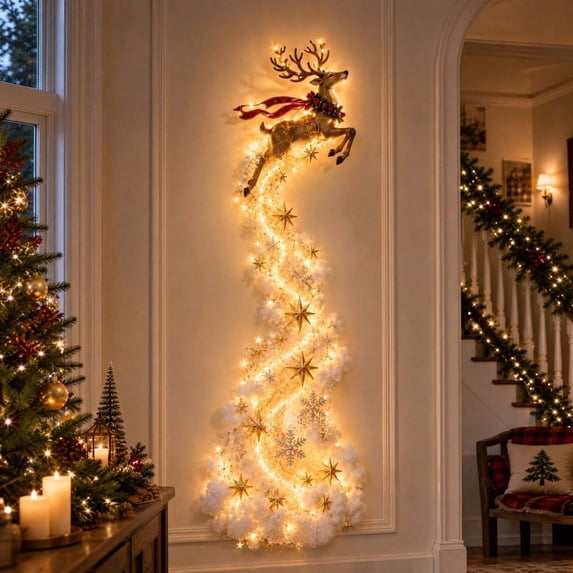 Reindeer Christmas Magic Trail Wall Light, Cascading Holiday Wall Decor ...