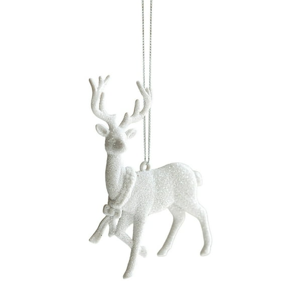 Reindeer Christmas Ornaments for Tree White Glitter Deer Hanging Decorations Rustic Farmhouse Reindeer Decor for Holiday Party Xmas Home Gift