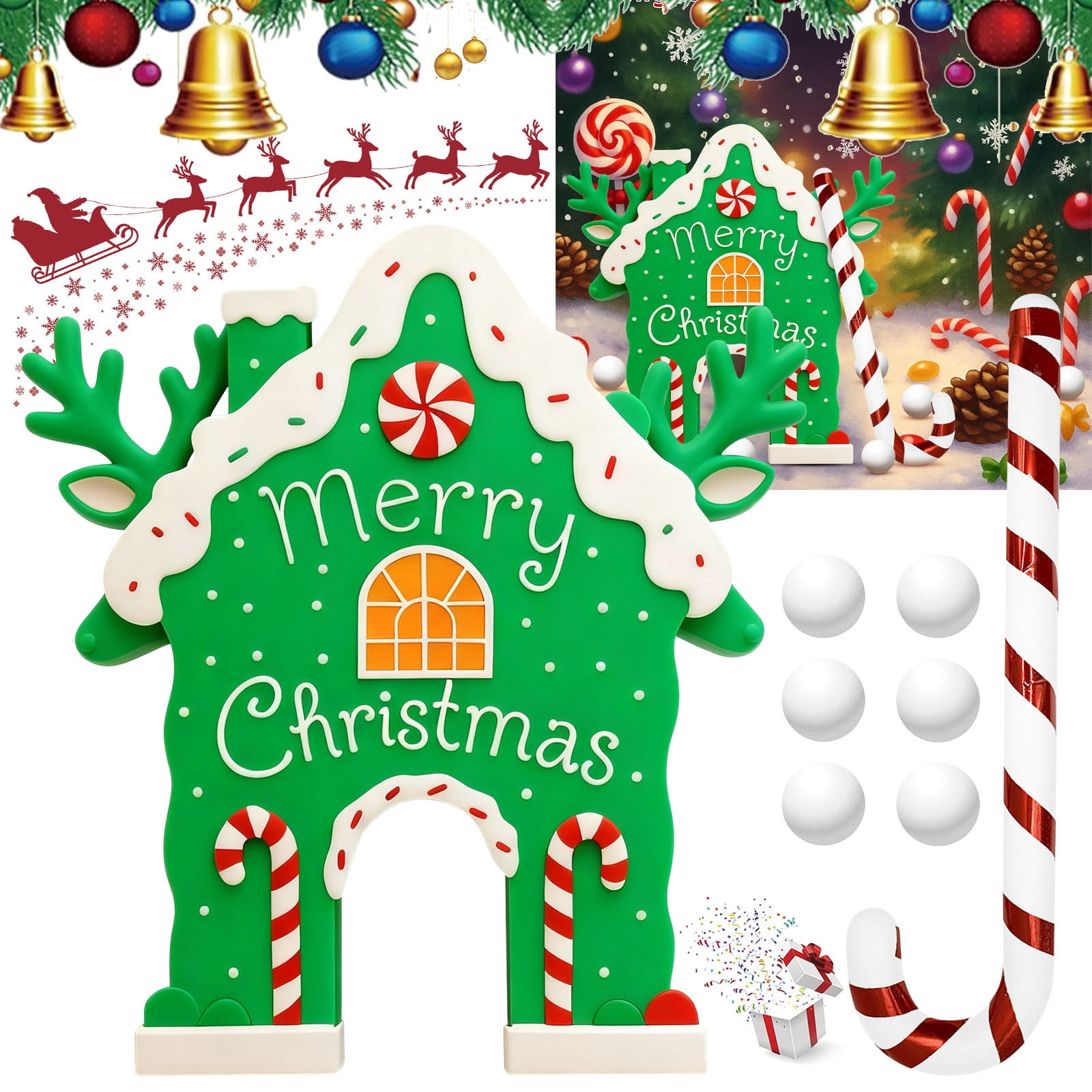 Reindeer Christmas Party Mini Golf Game Set, Gingerbread Themed Golf ...