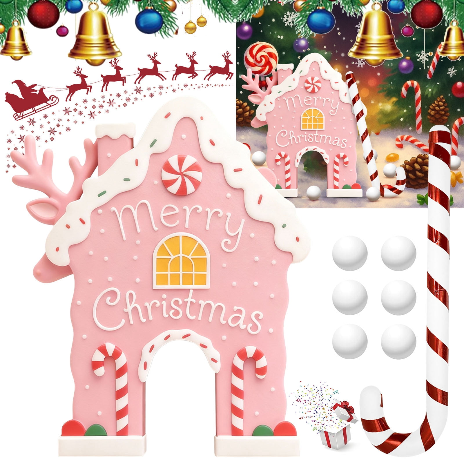 Reindeer Christmas Party Mini Golf Game Set, Gingerbread Themed Golf ...