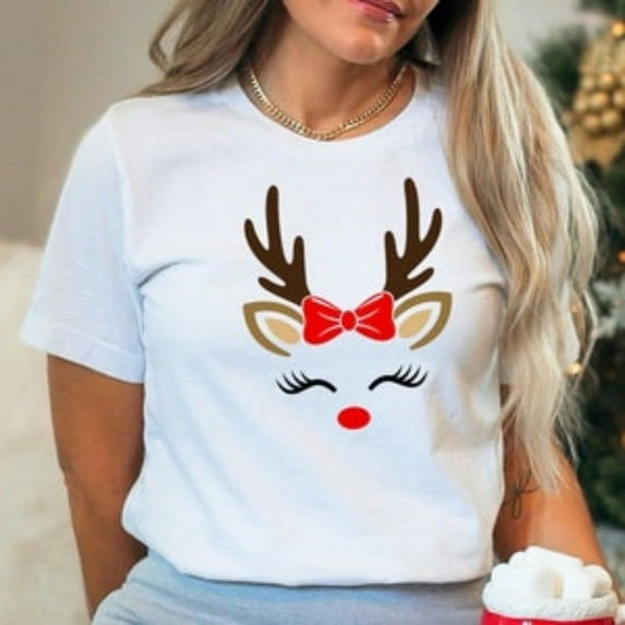 Reindeer Christmas Shirt, Reindeer Face Shirt, Reindeer Shirt For Woman, Christmas Shirt For Mama,soft tshirt women,women's tshirts loose fit,tshirts shirts for women cotton,plain shirts for women