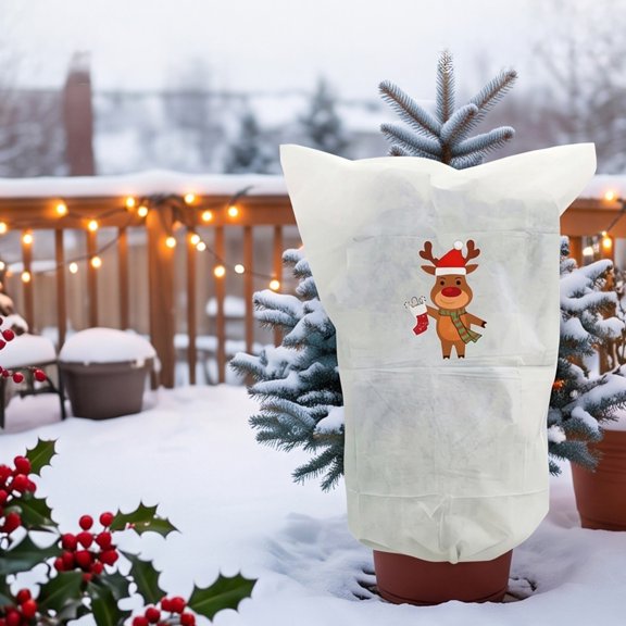 Reindeer Christmas Tree Cover, Non-Woven Tree Frost Bag for Small Trees During Winter Holiday Season