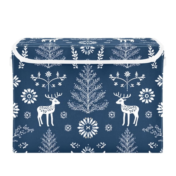 Reindeer Christmas Tree Flower Leaves Foldable Storage Bins with Lids Handles Collapsible Storage Containers Tote Boxes 16.5 x 12.6 x 11.8 inches