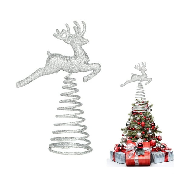 Reindeer Christmas Tree Topper – Metal Holiday Elk Treetop Ornament – Rustic Festive Xmas Decoration for Christmas Tree, Home, Office, Party (Sliver)