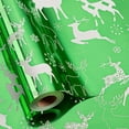 thumbnail image 1 of Reindeer Christmas Wrapping Paper Roll Metallic Green Solid Color Gift Wrap for Christmas Fathers Day Baby Shower, Gender Reveal Party, Hanukkah - Mini Roll - 17 In X 32.8 Ft(46.5 sqft), 1 of 13