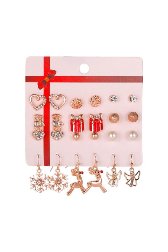 Reindeer Combination Dangle Bells Studs Ear Studs Angel Set for Christmas Holiday Lover