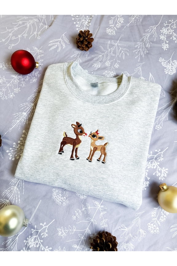 Reindeer Couple Christmas Embroidered Sweatshirt