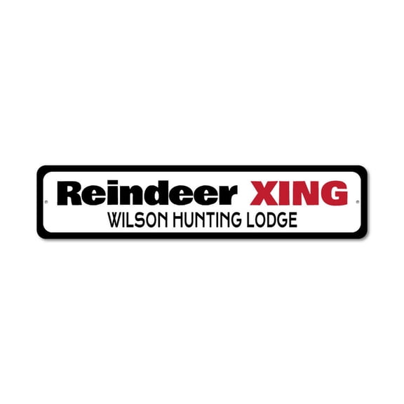 Reindeer Crossing Sign, Custom Merry Christmas Decor, Reindeer Xing Sign, Family Hunting Lodge Decor Aluminum Sign - 4x18 inches