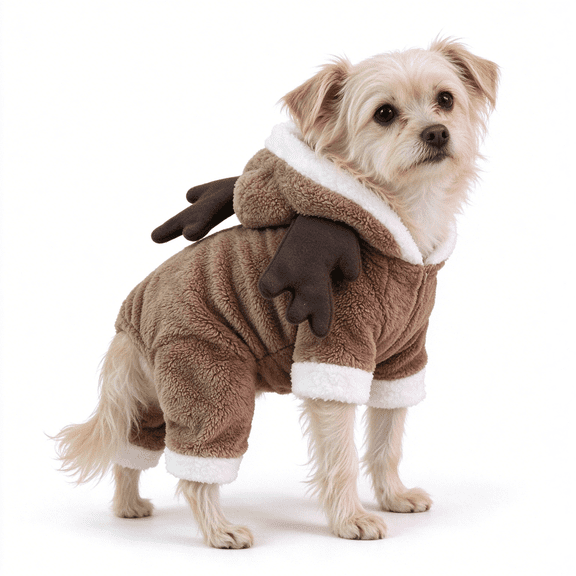 Reindeer Dog Costume, Christmas Elk Deer Pet Winter Warm Coat Coat Clothes Hoodie Outfit Apparel for Puppy Cat