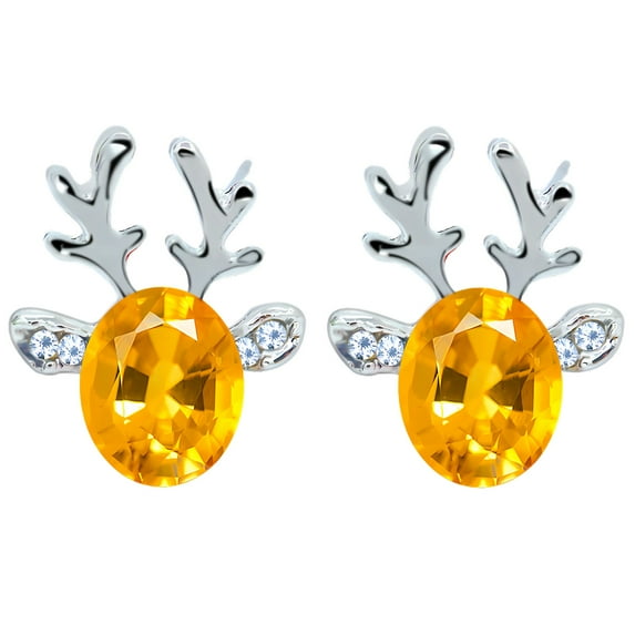 Reindeer Earrings for Women by Ginger Lyne White Gold Plated Christmas Earrings for Her - Yellow