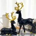 thumbnail image 1 of Reindeer Figurines, 1 Pair Resin Geometric Elk Statues, Nordic Minimalist Deer Ornament for Home Office Decorations, Christmas Decorative Gift(Black), 1 of 5
