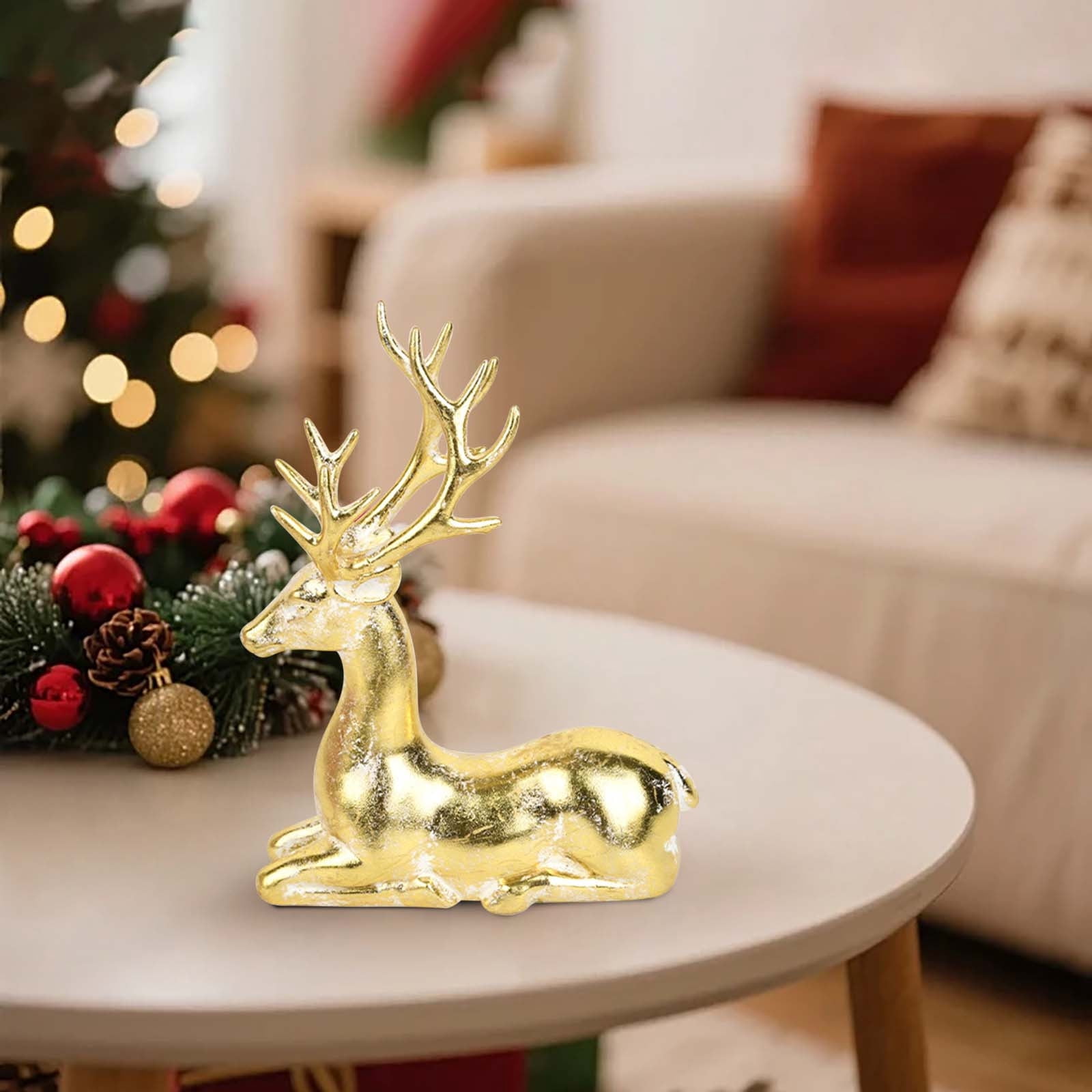 Reindeer Figurines for Christmas Decor Gold Tabletop Reindeer Statues ...