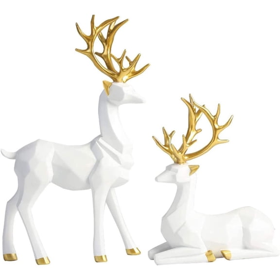 Reindeer Figurines, Nordic Style Origami Elk Resin Sitting Standing Deer Statues (White), Ornaments for Living Room TV Cabinet Wine Cabinet Home Office Dcor, Cny220514