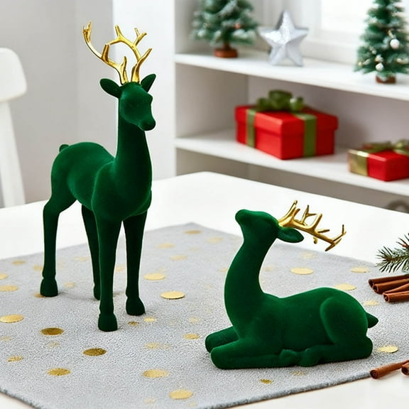 Reindeer Figurines Sitting Standing Deer Statues,Velvet Christmas Elk Ornament Resin Reindeer Ornaments Modern Creative Tabletop Ornaments Elk Sculptures for Living Room Home Gifts