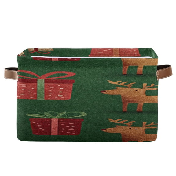 Reindeer Gifts Christmas Square Storage Bins with Handles Collapsible Containing Box 1 Pack