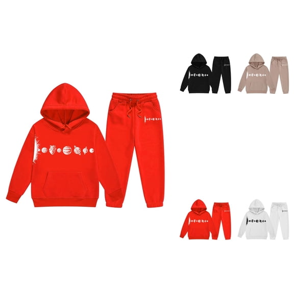 Reindeer Girls' Hoodie Set, Children's 2 Piece Clothing Set with Long Sleeve Hoodie and Sweatpants, Solid Color Fall Winter Outfits for Medium and Small Kids