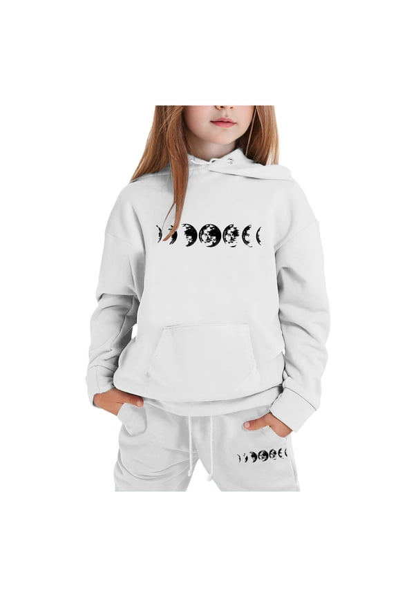 Reindeer Girls' Hoodie Set Children's Two Piece Set Medium and Small Children's Solid Color Long Sleeved Hoodie and Sweatpants Bundle Baby Girl 3 Toddler Girls Clothes Cute Kid Crop Tops 6-12 Month