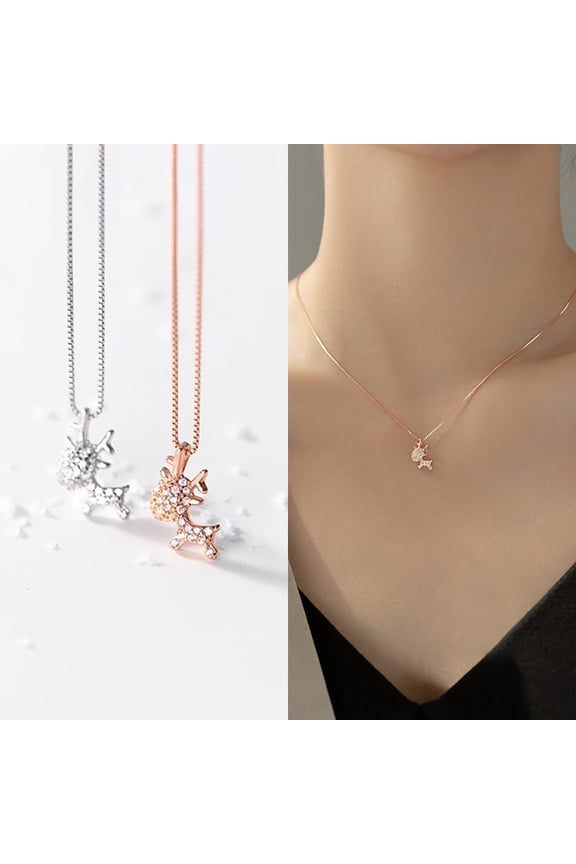 Reindeer Glitter Pendant Necklace 925 Sterling Silver Xmas Jewelry Christmas Gifts for her, Stocking Filler