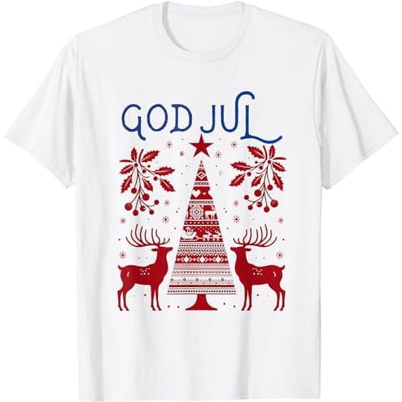Reindeer God Jul Merry Christmas Norway Sweden Christmas white T-Shirt