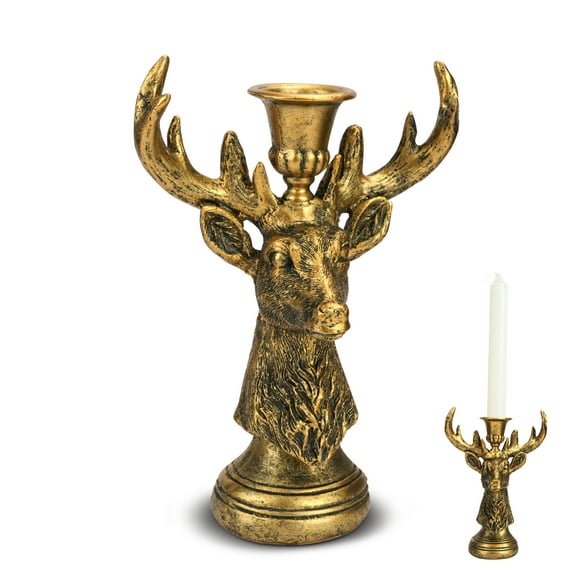 Reindeer Head Candlestick Holders, Vintage Taper Candle Holdel, Gold Deer Decorative Candle Stands for Wedding Table Centerpieces Fireplace Home Decor