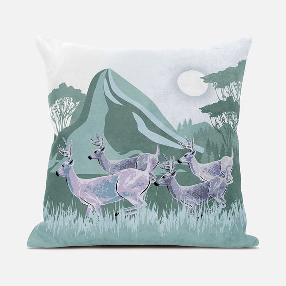 Amrita Sen Reindeer Herd Throw Pillow with Removable Cover in Green White 18x18