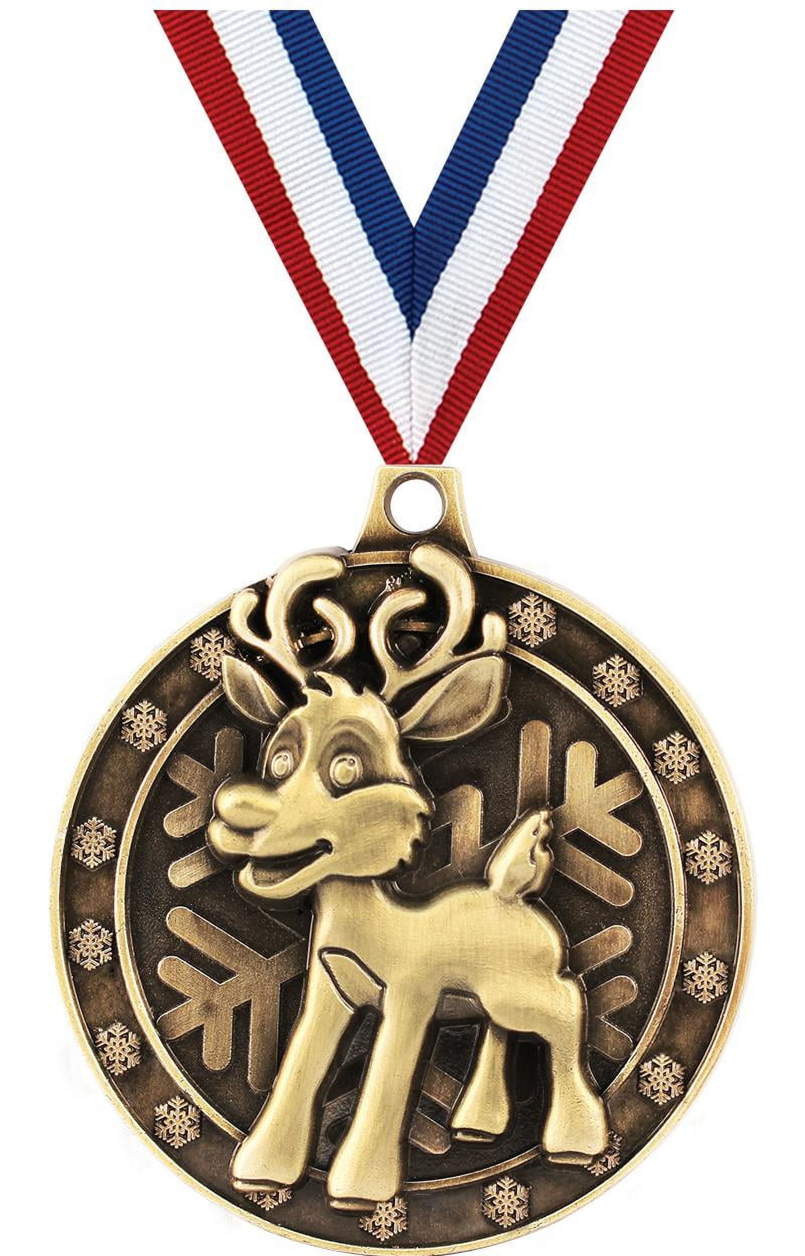 Reindeer Medals, 2" Gold Diecast Reindeer Medal Award 5 Pack